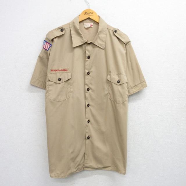 古着 半袖 ボーイスカウト シャツ メンズ 90年代 90s USA製 ベージュ