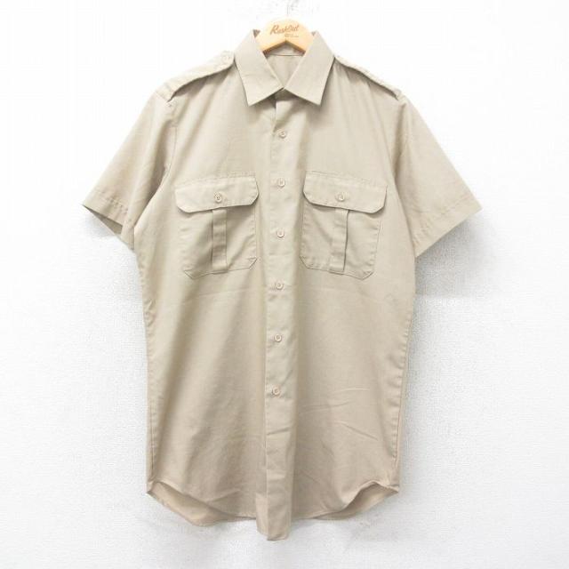 古着 半袖 ワーク シャツ メンズ 80年代 80s ロング丈 ベージュ カーキ