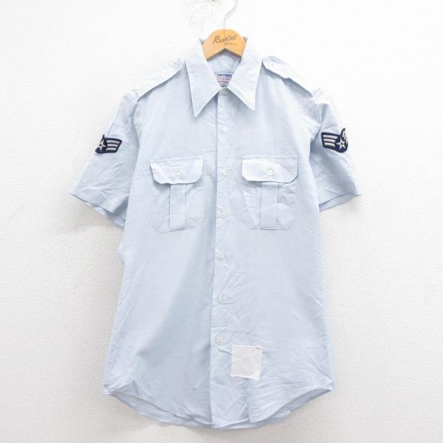 古着 半袖 ミリタリー シャツ メンズ 80年代 80s USAF 薄紺 ネイビ