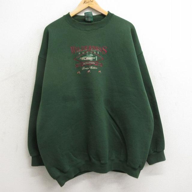 古着 長袖 スウェット メンズ 90年代 90s 魚 刺繍 大きいサイズ クルー