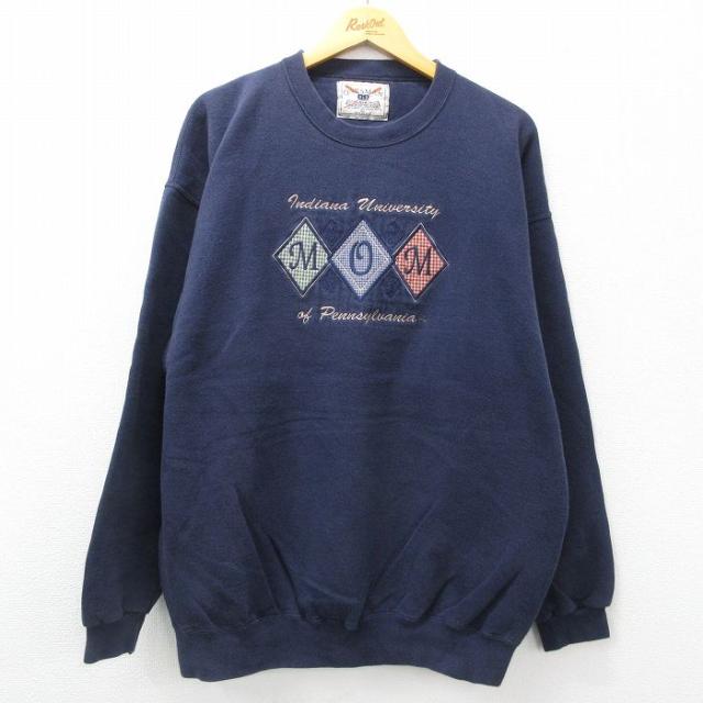 古着 長袖 スウェット メンズ 90年代 90s MOM 刺繍 クルーネック U