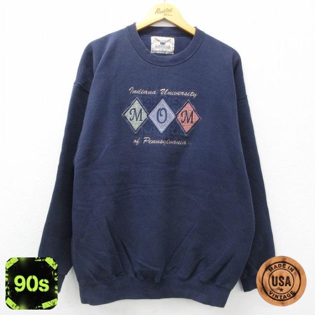 古着 長袖 スウェット メンズ 90年代 90s MOM 刺繍 クルーネック U