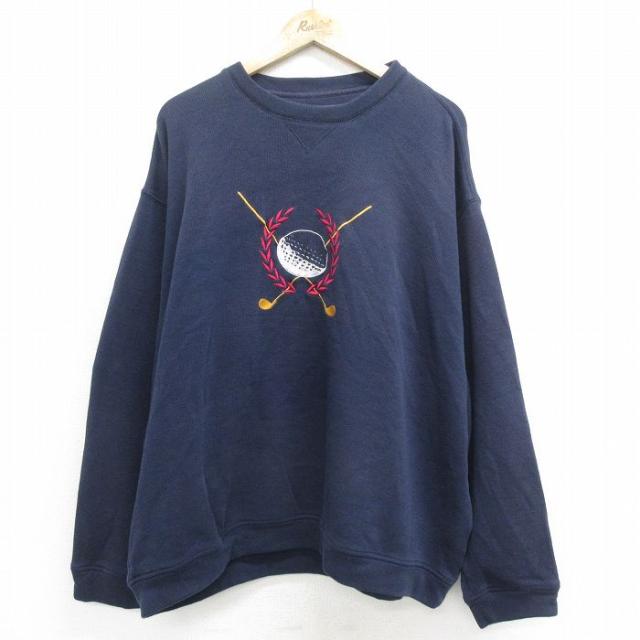 古着 長袖 スウェット メンズ 90年代 90s ゴルフ 刺繍 ヒジ当て 大きい