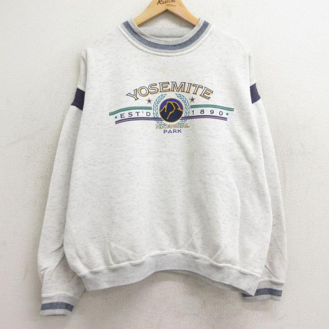 古着 長袖 スウェット メンズ 90年代 90s ヨセミテ クルーネック 薄グレ