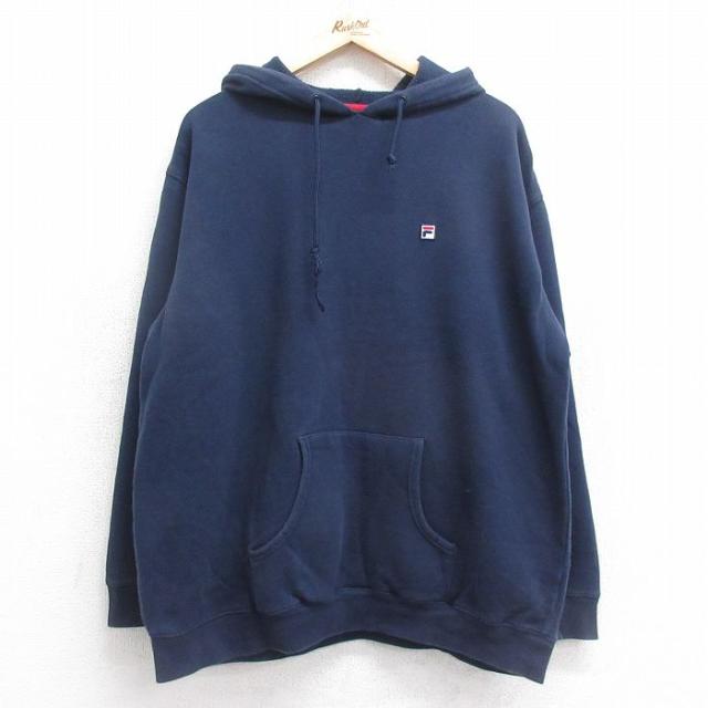 古着 フィラ FILA 長袖 スウェット パーカー メンズ ワンポイントロゴ 紺