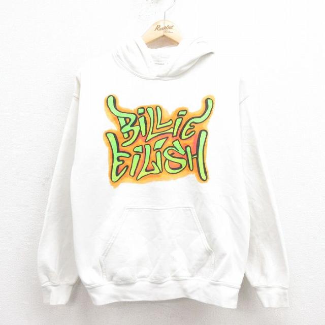 古着 長袖 ロック バンド スウェット パーカー メンズ ビリーアイリッシュ 白