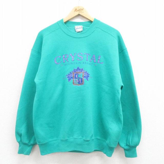 古着 長袖 スウェット メンズ 90年代 90s クリスタル クルーネック US