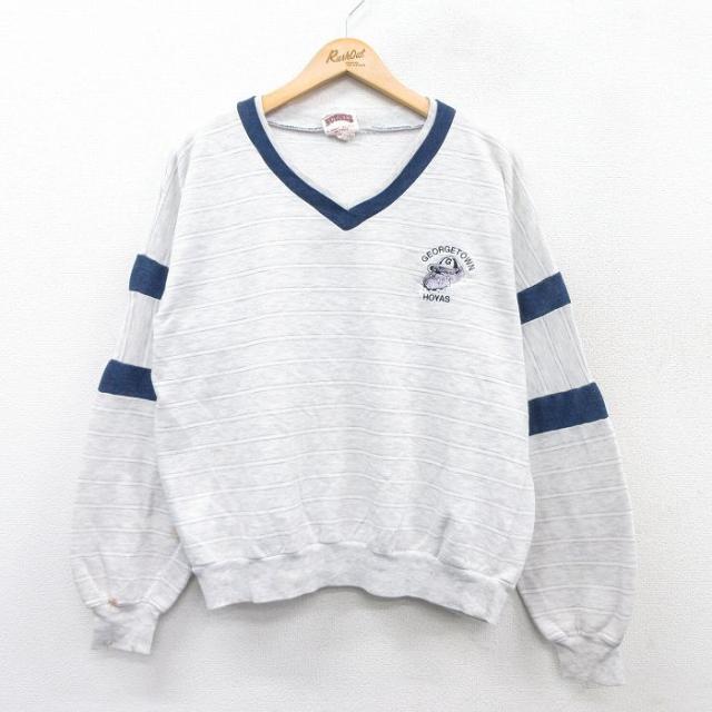 古着 長袖 スウェット メンズ 90年代 90s ジョージタウンホーヤーズ Vネ