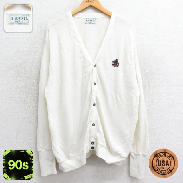 古着 IZOD 長袖 ニット カーディガン メンズ 90年代 90s ワンポイン