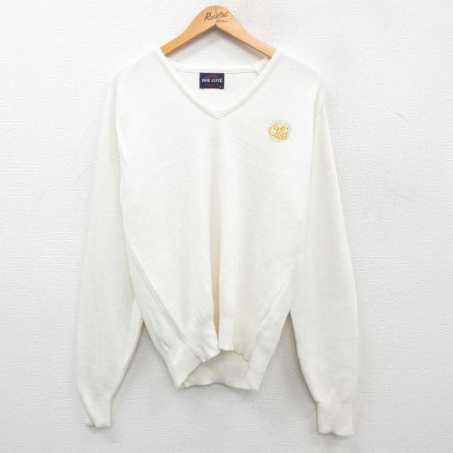 古着 長袖 セーター メンズ 90年代 90s アクリル Vネック USA製 白