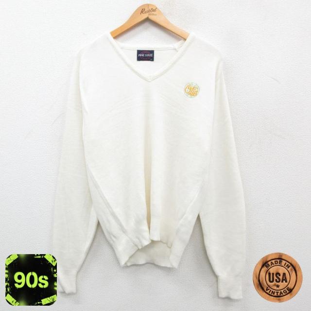 古着 長袖 セーター メンズ 90年代 90s アクリル Vネック USA製 白