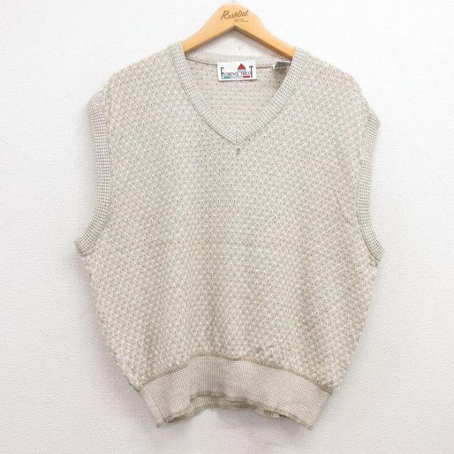 古着 ニット ベスト メンズ 90年代 90s Vネック イタリア製 ベージュ