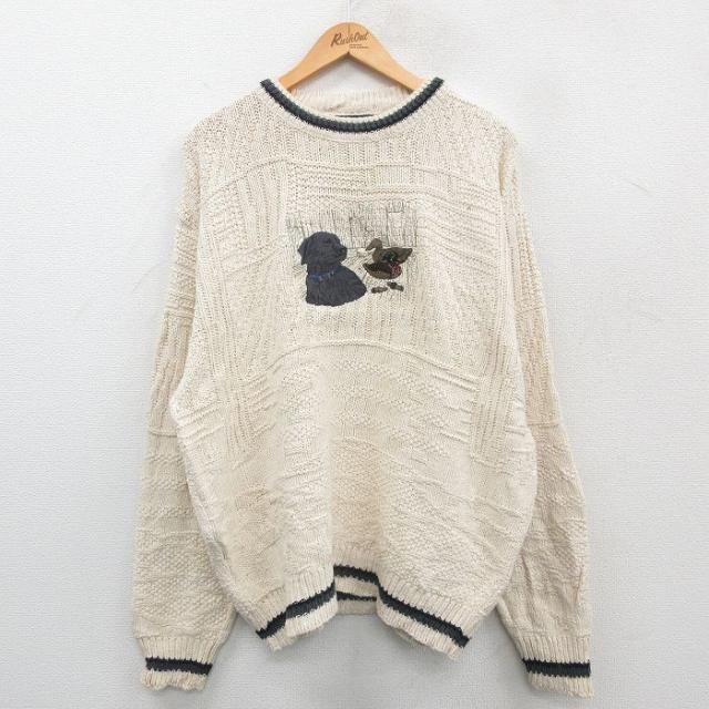 古着 長袖 セーター メンズ 90年代 90s 犬 カモ 刺繍 大きいサイズ コ