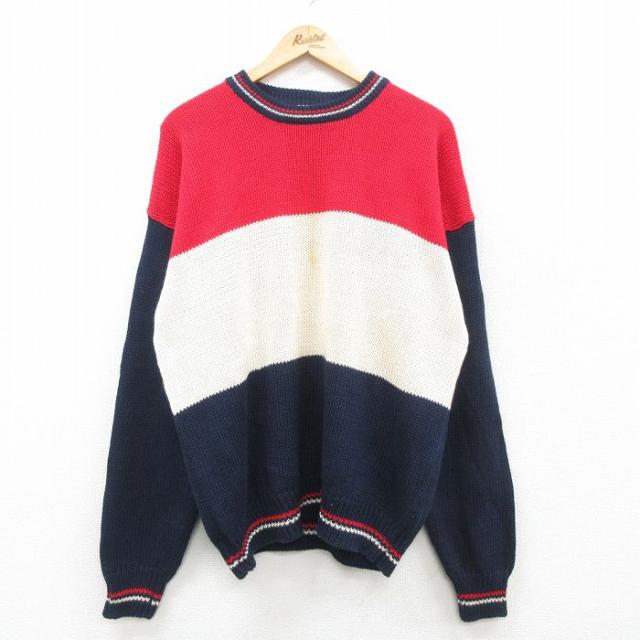古着 ギャップ GAP 長袖 セーター メンズ クルーネック 赤他 レッド XL