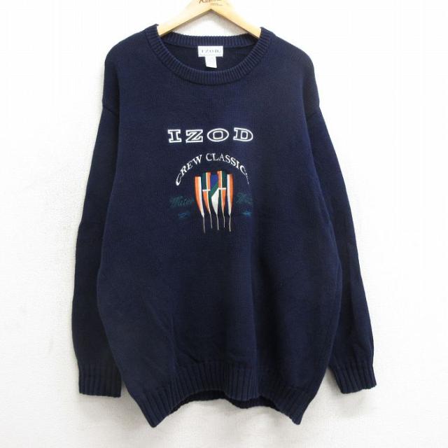 古着 IZOD 長袖 セーター メンズ 90年代 90s ビッグロゴ 刺繍 コッ