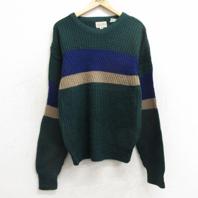 古着 長袖 セーター メンズ 90年代 90s アクリル クルーネック 濃緑他