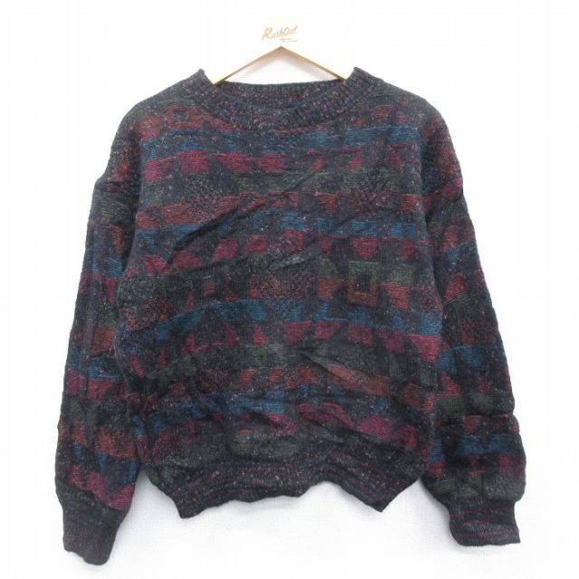 古着 長袖 セーター メンズ 90年代 90s クルーネック USA製 黒他 ブ