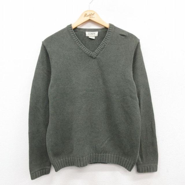 古着 ジェイクルー J.CREW 長袖 セーター メンズ 無地 コットン クルー