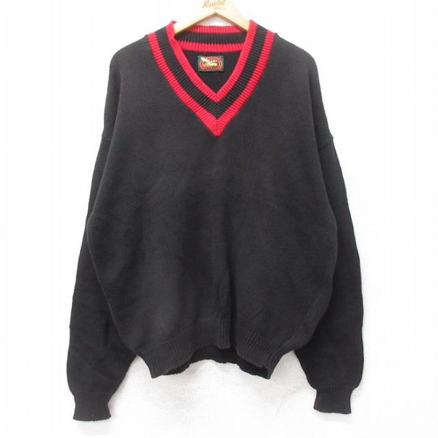 古着 長袖 チルデン セーター メンズ 80年代 80s Vネック 黒他 ブラッ