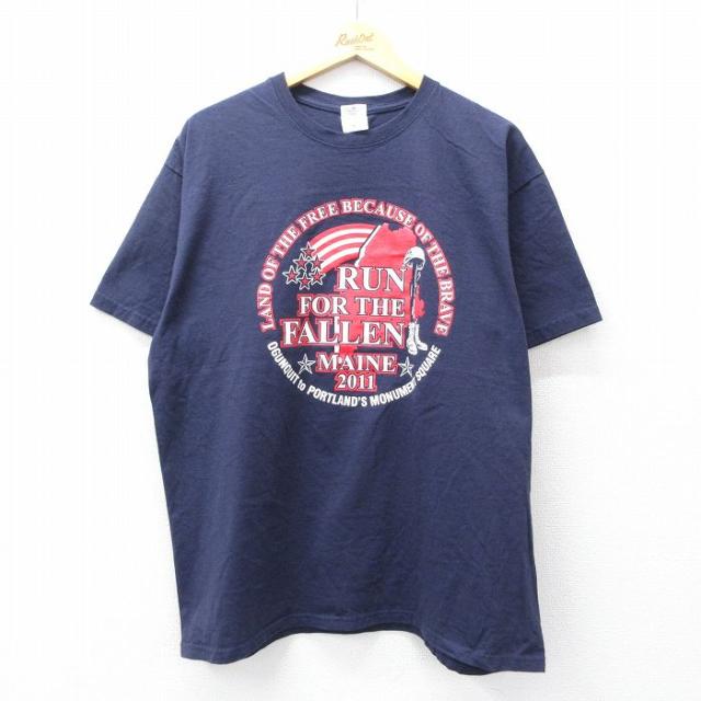 古着 半袖 Tシャツ メンズ RUN FALLEN コットン クルーネック 紺 