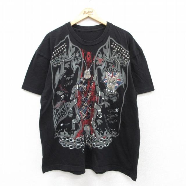 古着 半袖 Tシャツ メンズ ロック スカル ベスト フェイク 大きいサイズ ク