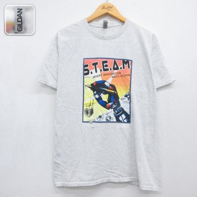古着 半袖 Tシャツ メンズ STEAM 企業広告 クルーネック グレー 霜降り