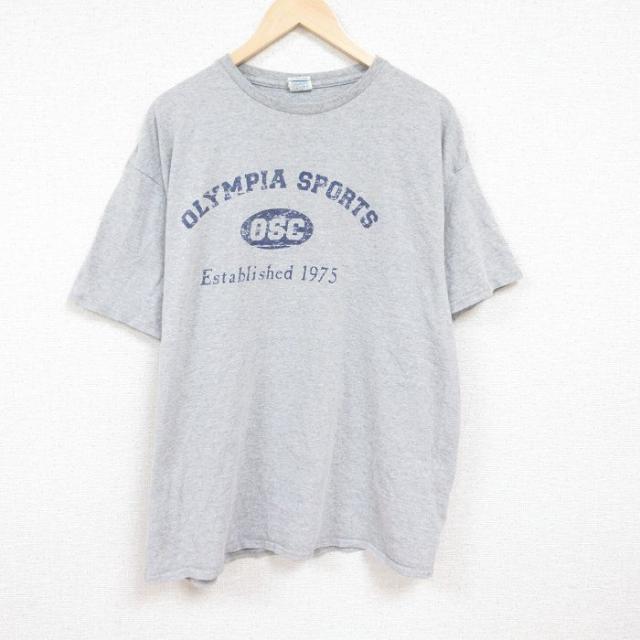 古着 半袖 Tシャツ メンズ オリンピア 大きいサイズ クルーネック グレー 霜