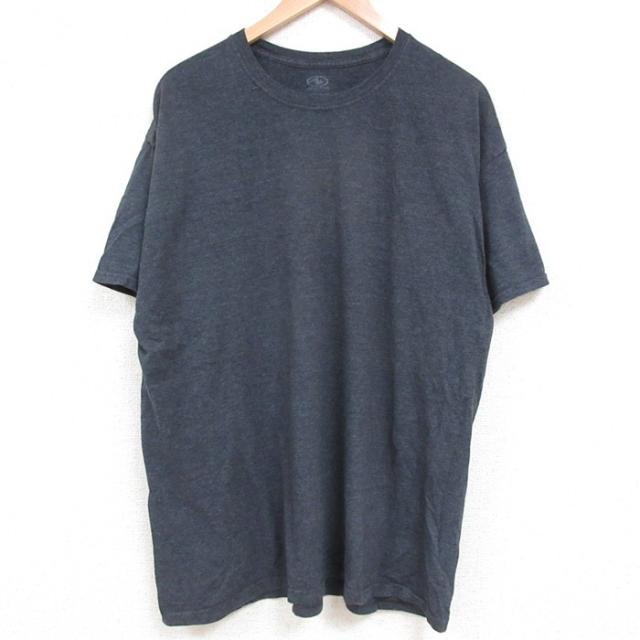 古着 半袖 Tシャツ メンズ 無地 クルーネック 濃グレー 霜降り XLサイズ 