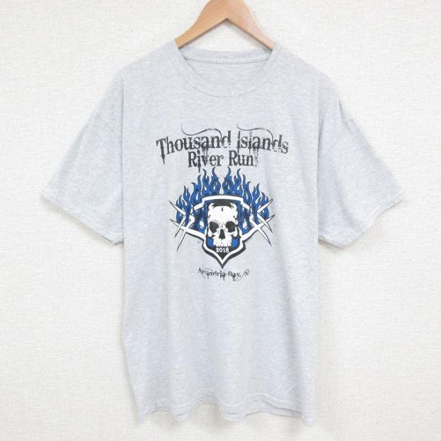 古着 半袖 Tシャツ メンズ スカル 企業広告 クルーネック 薄グレー 霜降り