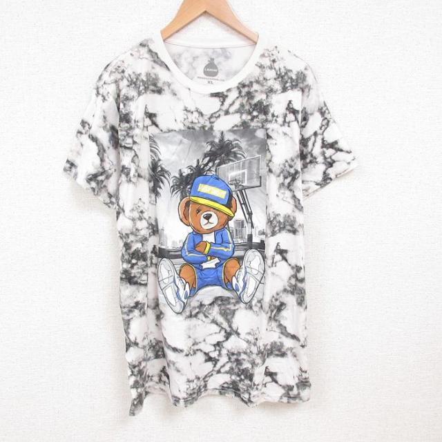 古着 半袖 Tシャツ メンズ クマ 大きいサイズ ロング丈 クルーネック 濃グレ