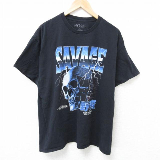 古着 半袖 Tシャツ メンズ スカル コットン クルーネック 黒 ブラック XL