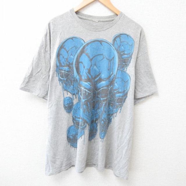 古着 半袖 Tシャツ メンズ スカル 大きいサイズ クルーネック グレー 霜降り