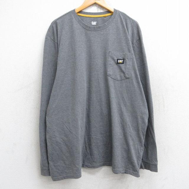 古着 長袖 Tシャツ メンズ CAT 胸ポケット付き 大きいサイズ クルーネック