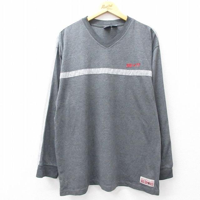 古着 ビューグルボーイ 長袖 Tシャツ メンズ 大きいサイズ Vネック グレー