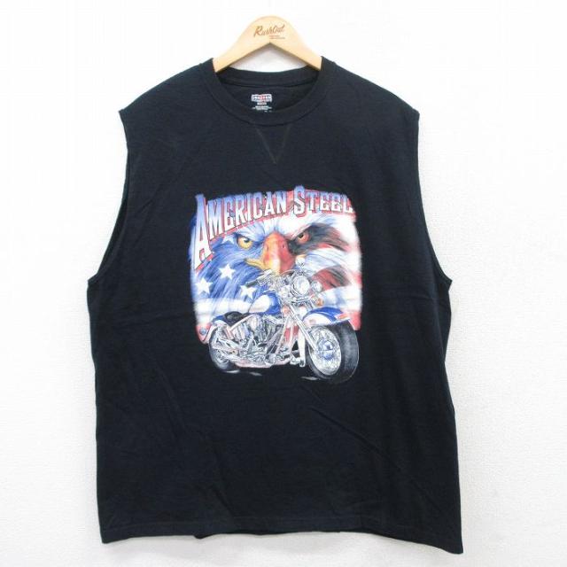 古着 ジャージーズ ノースリーブ Tシャツ メンズ バイク 鳥 星条旗 大きいサ