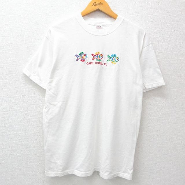 古着 半袖 ビンテージ Tシャツ メンズ 00年代 00s 魚 刺繍 コットン 