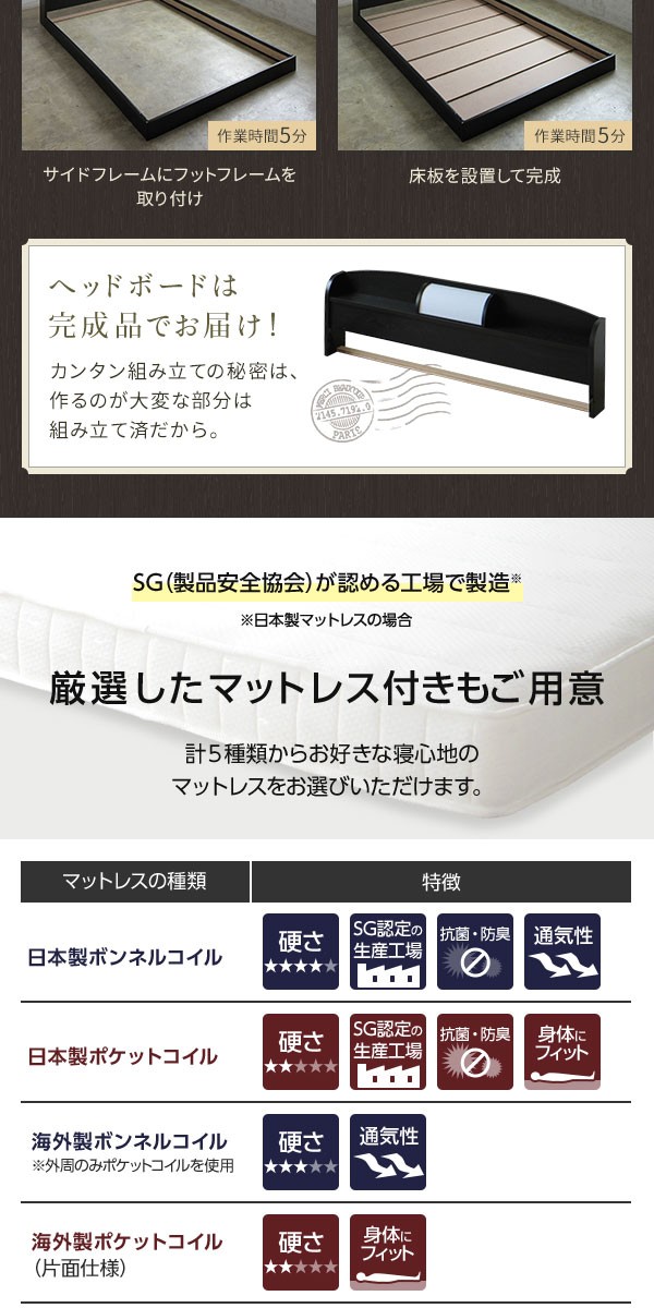 照明付き 宮付き 国産フロアベッド セミダブル (SGマーク国産ボンネル